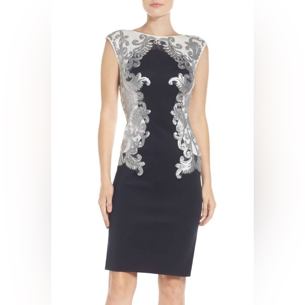 Tadashi Shoji Black Dress with Silver Accents